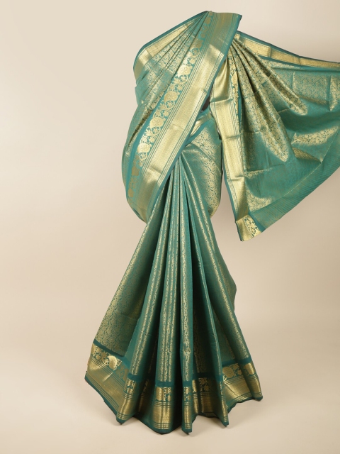 

Pothys Green & Gold-Toned Floral Zari Pure Silk Saree