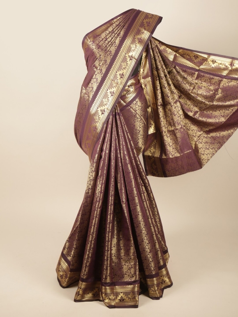 

Pothys Brown & Gold-Toned Floral Pure Silk Saree