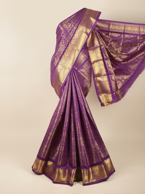 

Pothys Violet & Gold-Toned Woven Design Zari Pure Silk Saree