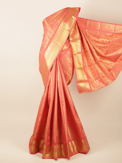 

Pothys Pink & Gold-Toned Woven Design Zari Pure Silk Saree