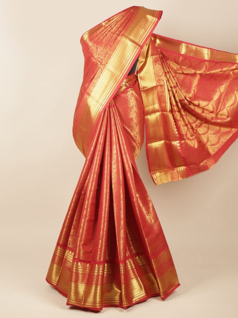 

Pothys Red & Gold-Toned Ethnic Motifs Zari Pure Silk Saree