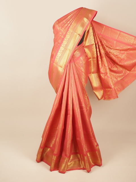 

Pothys Pink & Gold-Toned Woven Design Zari Pure Silk Saree