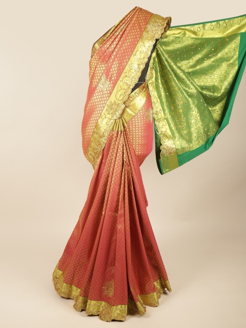 

Pothys Pink & Gold-Toned Woven Design Zari Pure Silk Saree