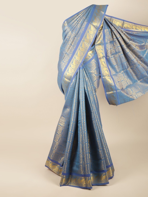 

Pothys Blue & Gold-Toned Ethnic Motifs Zari Pure Silk Saree