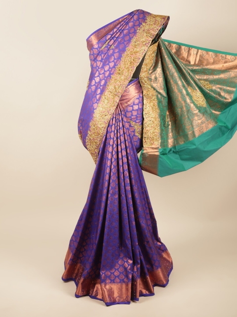 

Pothys Blue & Green Ethnic Motifs Beads and Stones Pure Silk Saree