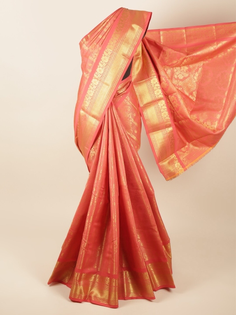 

Pothys Pink & Gold-Toned Woven Design Zari Pure Silk Saree