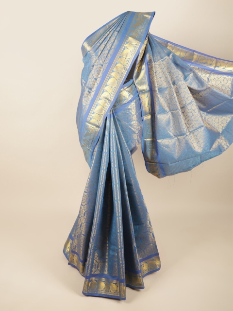 

Pothys Blue & Gold-Toned Ethnic Motifs Zari Pure Silk Saree