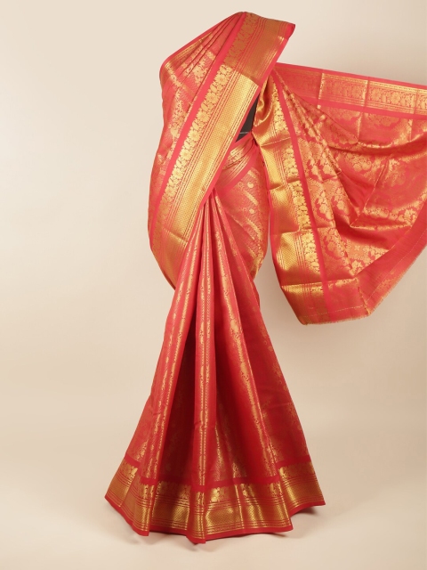 

Pothys Red & Gold-Toned Floral Zari Pure Silk Saree