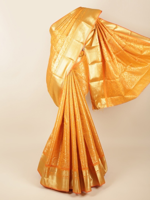 

Pothys Yellow & Gold-Toned Woven Design Zari Border Pure Silk Saree