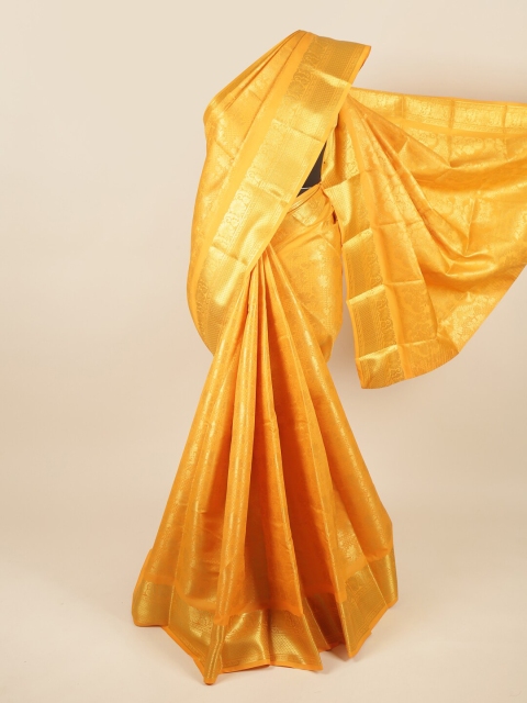 

Pothys Yellow & Gold-Toned Woven Design Zari Pure Silk Saree