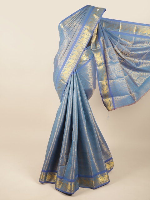 

Pothys Blue & Gold-Toned Ethnic Motifs Zari Pure Silk Saree