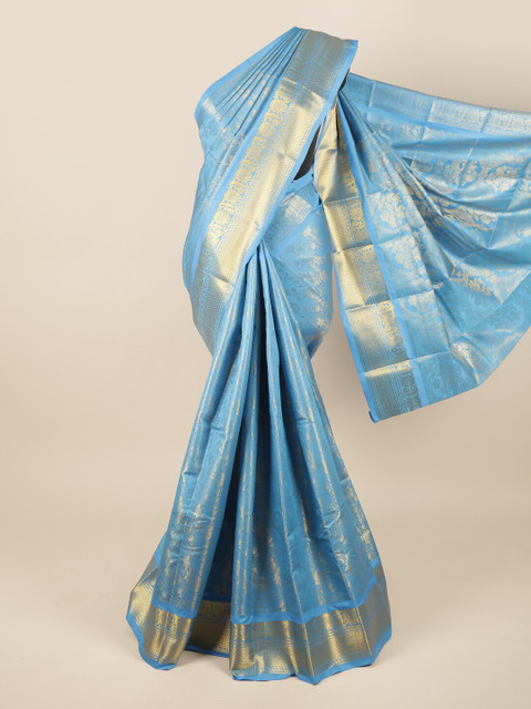 

Pothys Blue & Gold-Toned Ethnic Motifs Zari Pure Silk Saree