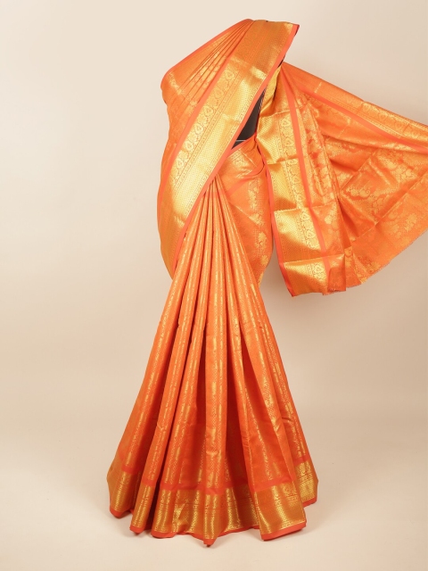

Pothys Orange & Gold-Toned Ethnic Motifs Zari Pure Silk Saree
