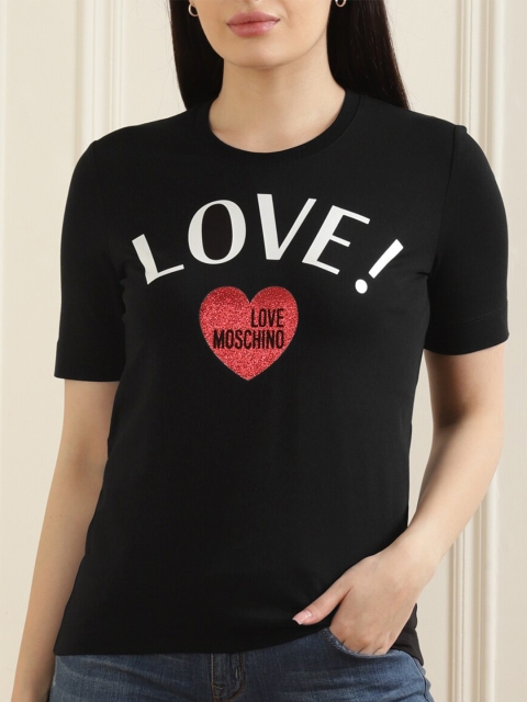 

LOVE MOSCHINO Woman Black Print Denim Top