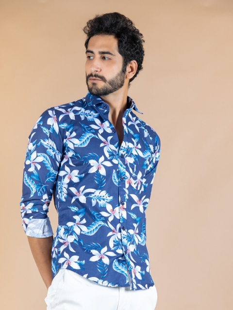 

Tistabene Men Blue Smart Hawaii Printed Cotton Casual Shirt
