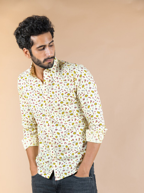 

Tistabene Men Yellow & Red Smart Conversational Printed Cotton Casual Shirt