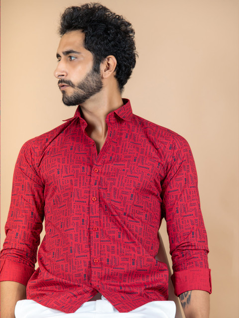 

Tistabene Men Red Smart Regular Fit Printed Cotton Casual Shirt