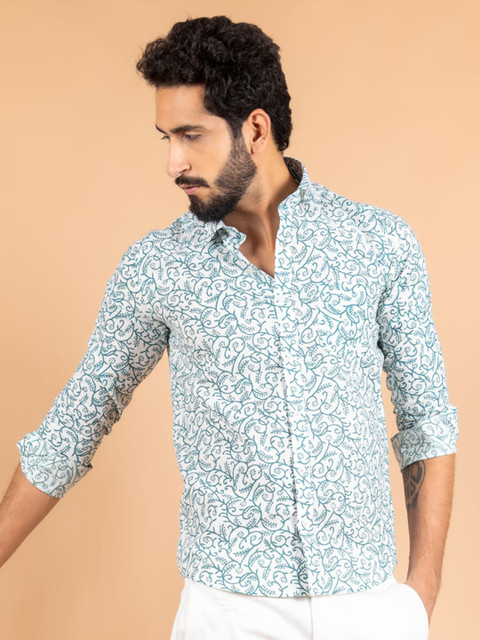

Tistabene Men Sea Green Smart Jaipuri Floral Printed Casual Shirt