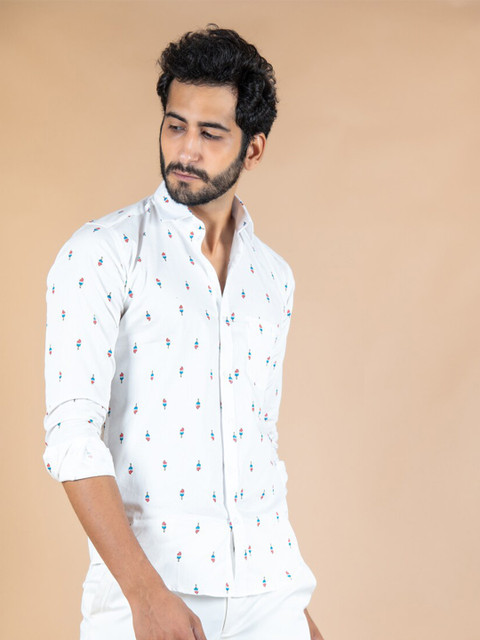 

Tistabene Men White Smart Printed Casual Shirt