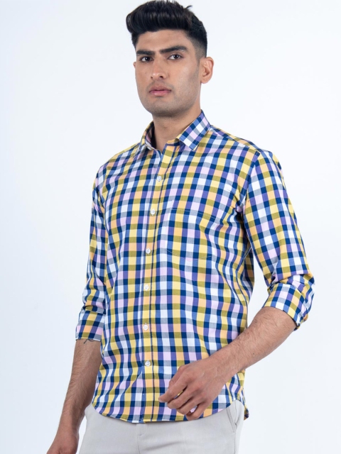 

Tistabene Men Yellow Smart Regular Fit Checked Cotton Casual Shirt