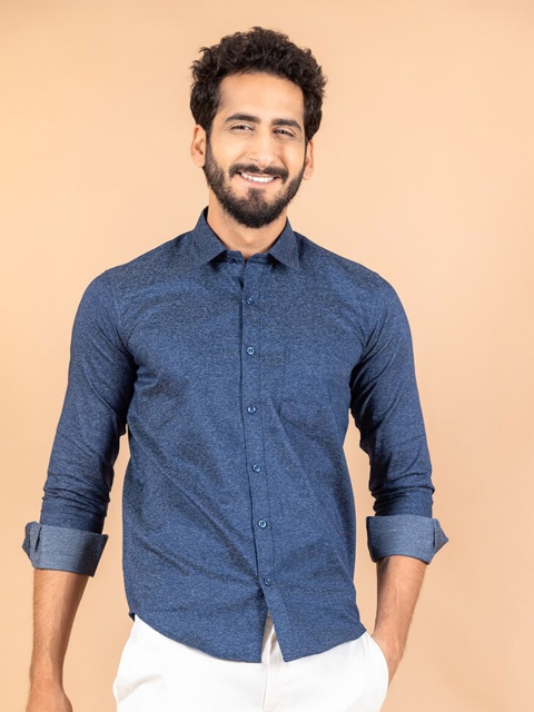 

Tistabene Men Blue Smart Printed Giza Cotton Casual Shirt