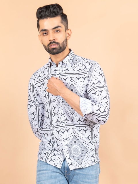 

Tistabene Men White & Grey Smart Printed Casual Shirt
