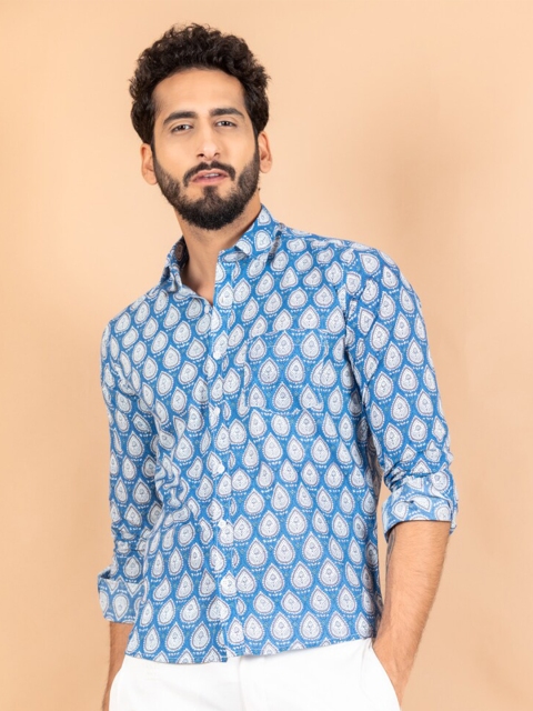 

Tistabene Men Blue Smart Regular Fit Printed Cotton Casual Shirt