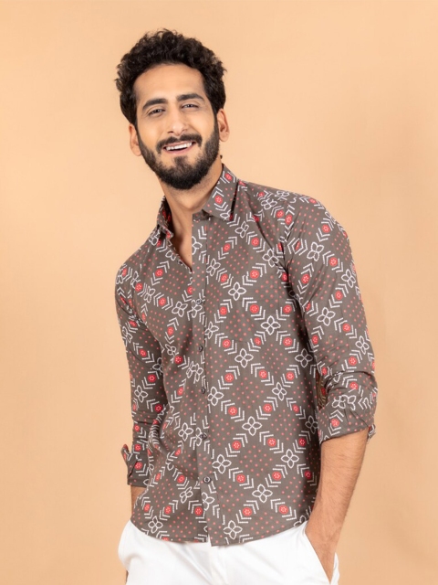 

Tistabene Men Taupe Smart Jaipuri Printed Casual Shirt