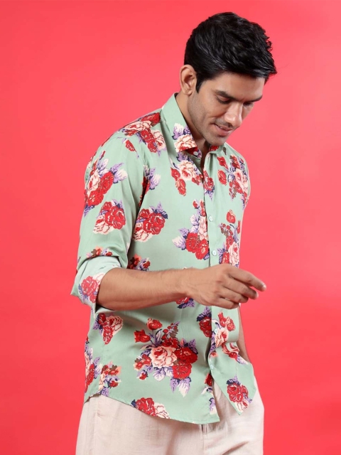 

Tistabene Men Green Smart Regular Fit Floral Printed Casual Shirt