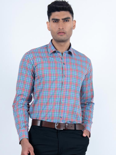 

Tistabene Men Orange & Blue Checked Casual Shirt