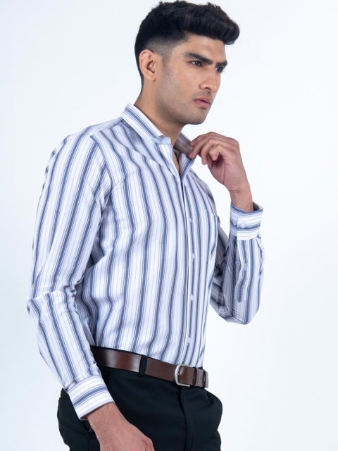 

Tistabene Men White & Blue Smart Vertical Striped Cotton Formal Shirt