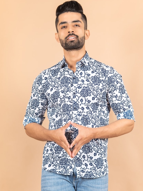 

Tistabene Men White & Blue Printed Casual Shirt