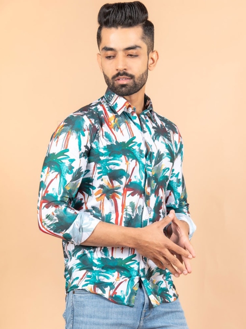 

Tistabene Men Green Smart Palm Tree Printed Casual Shirt