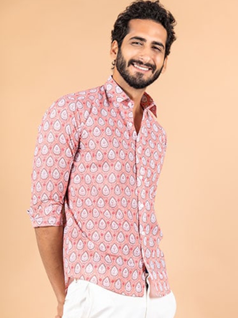 

Tistabene Men Peach-Coloured Smart Jaipuri Print Casual Shirt