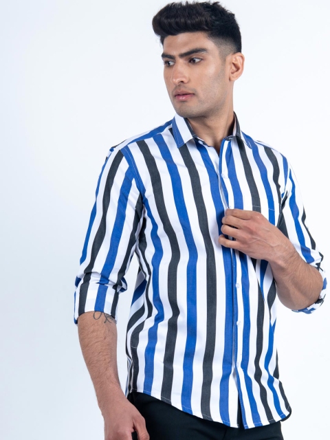 

Tistabene Men Blue Smart Regular Fit Striped Cotton Casual Shirt