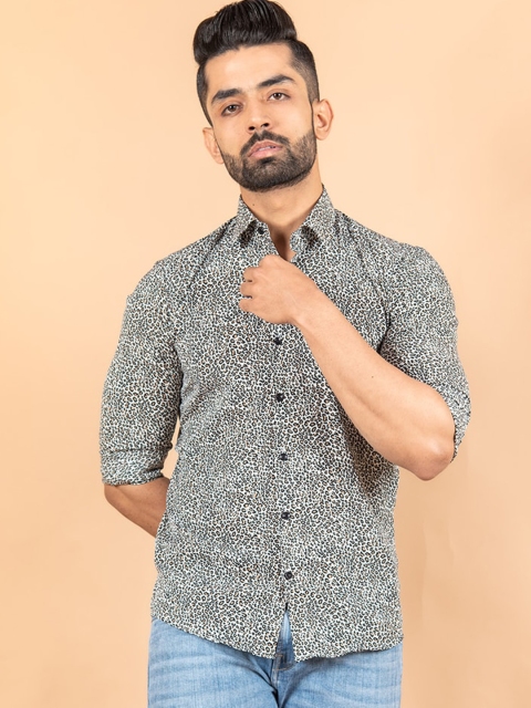 

Tistabene Men Black Smart Faded Leopard Printed Casual Shirt
