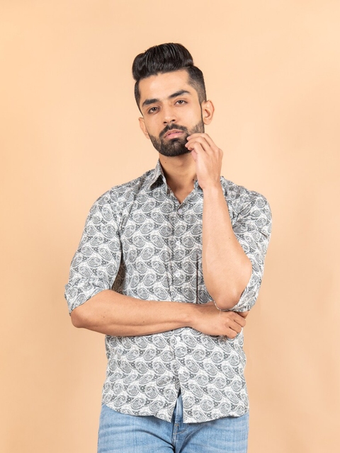 

Tistabene Men Grey Smart Printed Casual Shirt