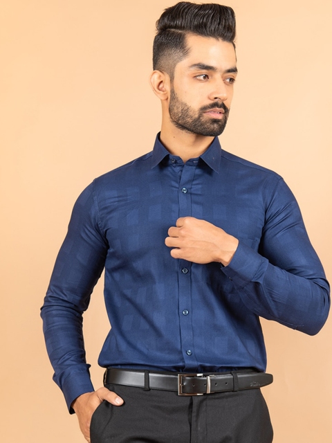 

Tistabene Men Blue Smart Self Weaved Cotton Formal Shirt