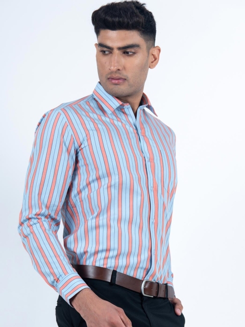 

Tistabene Men Orange Smart Cotton Striped Formal Shirt