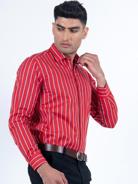 

Tistabene Men Red & White Smart Vertical Striped Cotton Formal Shirt