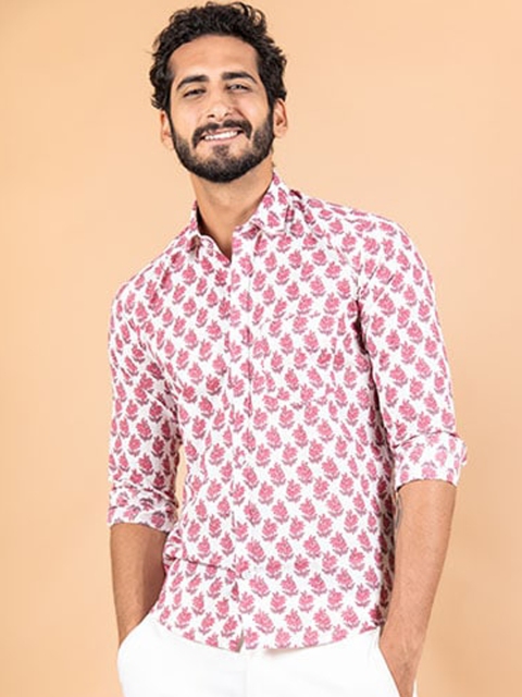 

Tistabene Men White & Pink Smart Printed Casual Shirt