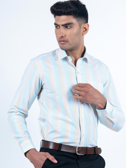 

Tistabene Men Blue & Brown Smart Striped Cotton Formal Shirt