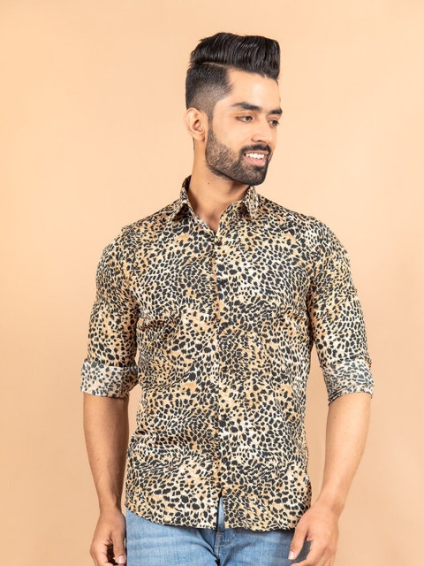 

Tistabene Men Black Smart Leopard Printed Casual Shirt