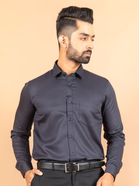 

Tistabene Men Navy Blue Smart Self Weaved Cotton Formal Shirt