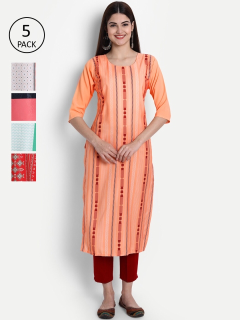 

1 Stop Fashion Women Pack of 5 Digital Print Straight Kurtas, Multi