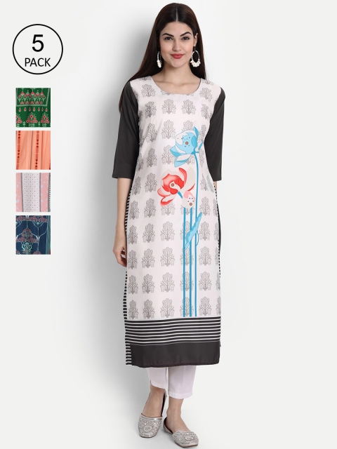 1 Stop Fashion Women Pack of 5 Digital Print Straight Kurtas, Multi