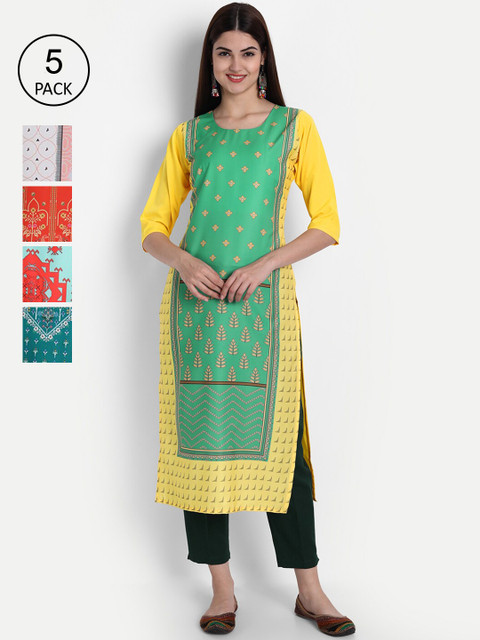 

1 Stop Fashion Women Pack of 5 Digital Print Straight Kurtas, Multi