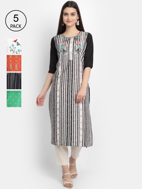 

1 Stop Fashion Women Pack of 5 Digital Print Straight Kurtas, Multi