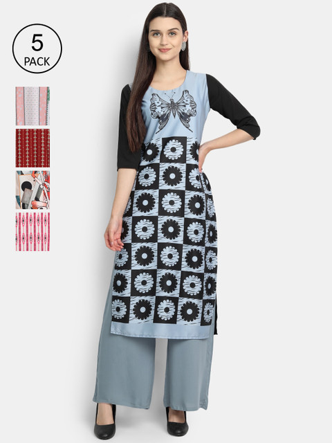 

1 Stop Fashion Women Pack of 5 Multicoloured Printed Straight Kurtas, Multi