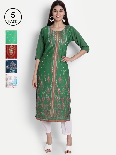 

1 Stop Fashion Women Pack of 5 Multicoloured Printed Straight Kurtas, Multi